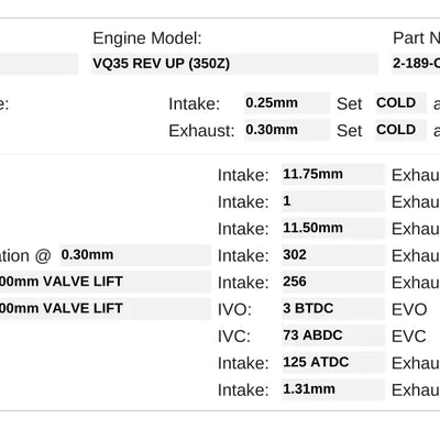 Kelford Cams 302/292 Stage 3 VQ35 Racing Only Camshafts - 2-189-C