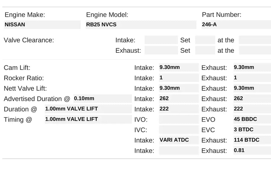 Kelford Cams Nissan RB25DET NVCS R33 Camshafts - 246-A