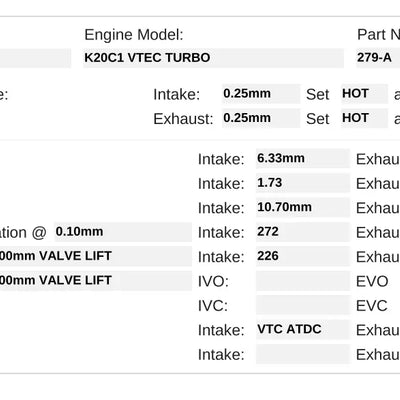 Kelford Cams 279-A Honda K20C1 VTEC Turbo camshaft