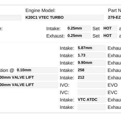 Kelford Cams 279-EZ Honda K20C1 VTEC Turbo camshaft
