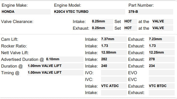 Kelford Cams 379-B | 282/278 | Stage 2 Turbo K20C4 Drag Racing