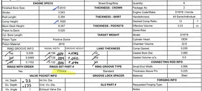 Wiseco D16Y8 Pistons 77.5MM 12:5:1 Ultimate Piston Gas Ported Sleeve Required NA