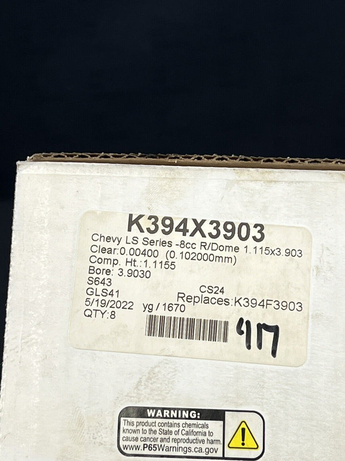 Wiseco LS 3.903 Bore 4.000 Stroke -8cc Dish Piston Kit K394X3903