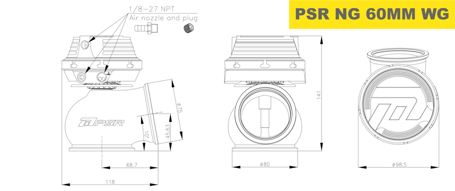 Pulsar PSR New Gen 60mm V-Band External Wastegate Black 744326000 product image