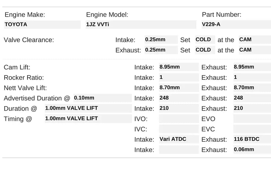 Kelford Cams V229-A Toyota camshafts